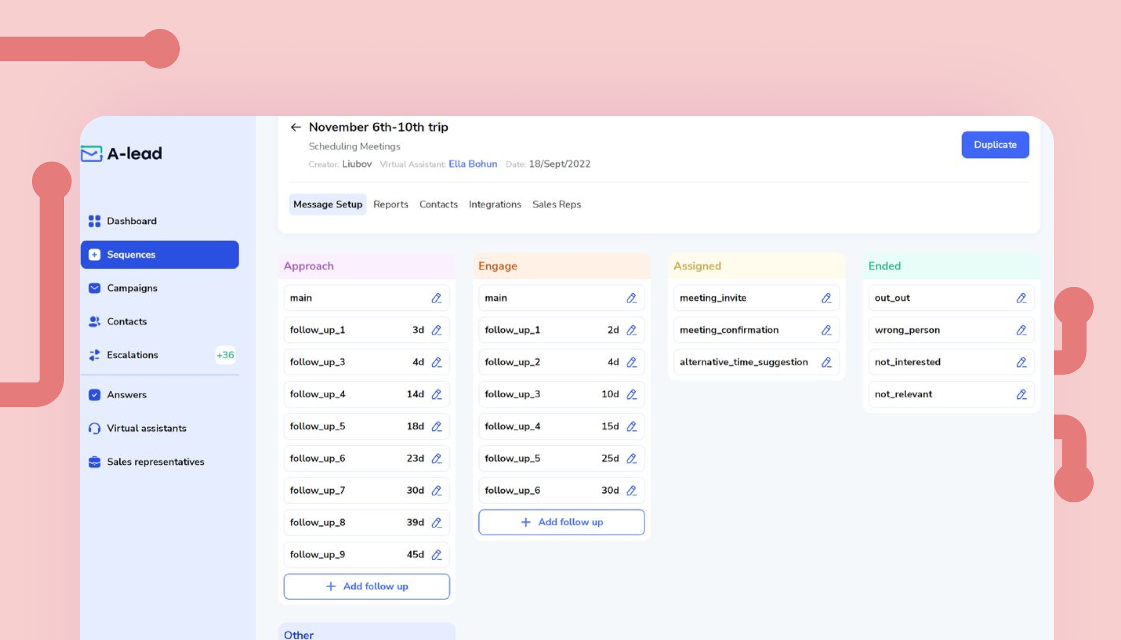 A-lead Sequence Creation Screen